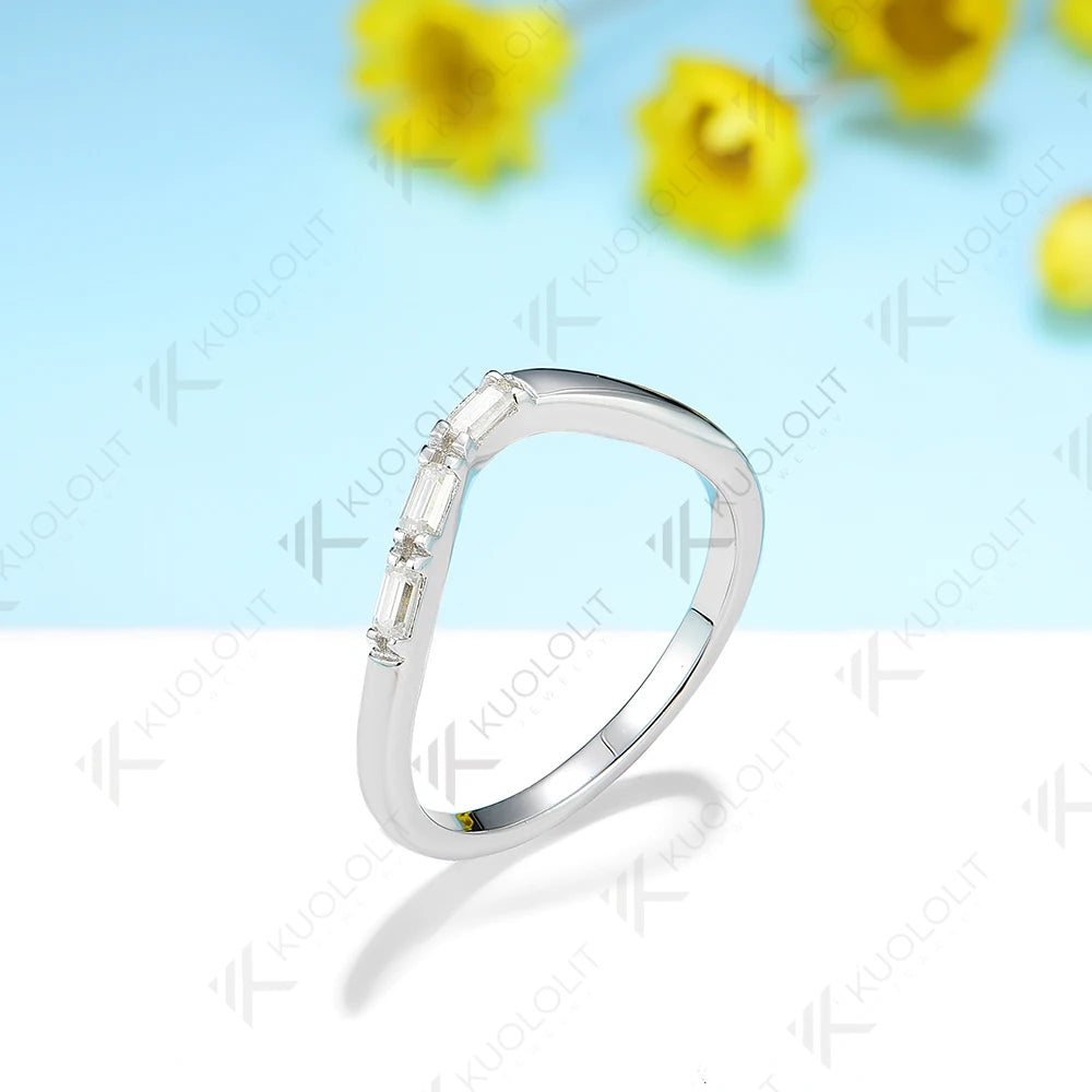 Kuololit 0.3ctw Eemerald Cut Moissanite Band Rings for Women Solid 18K 14K White Gold Wedding Band for Anniversary Christmas