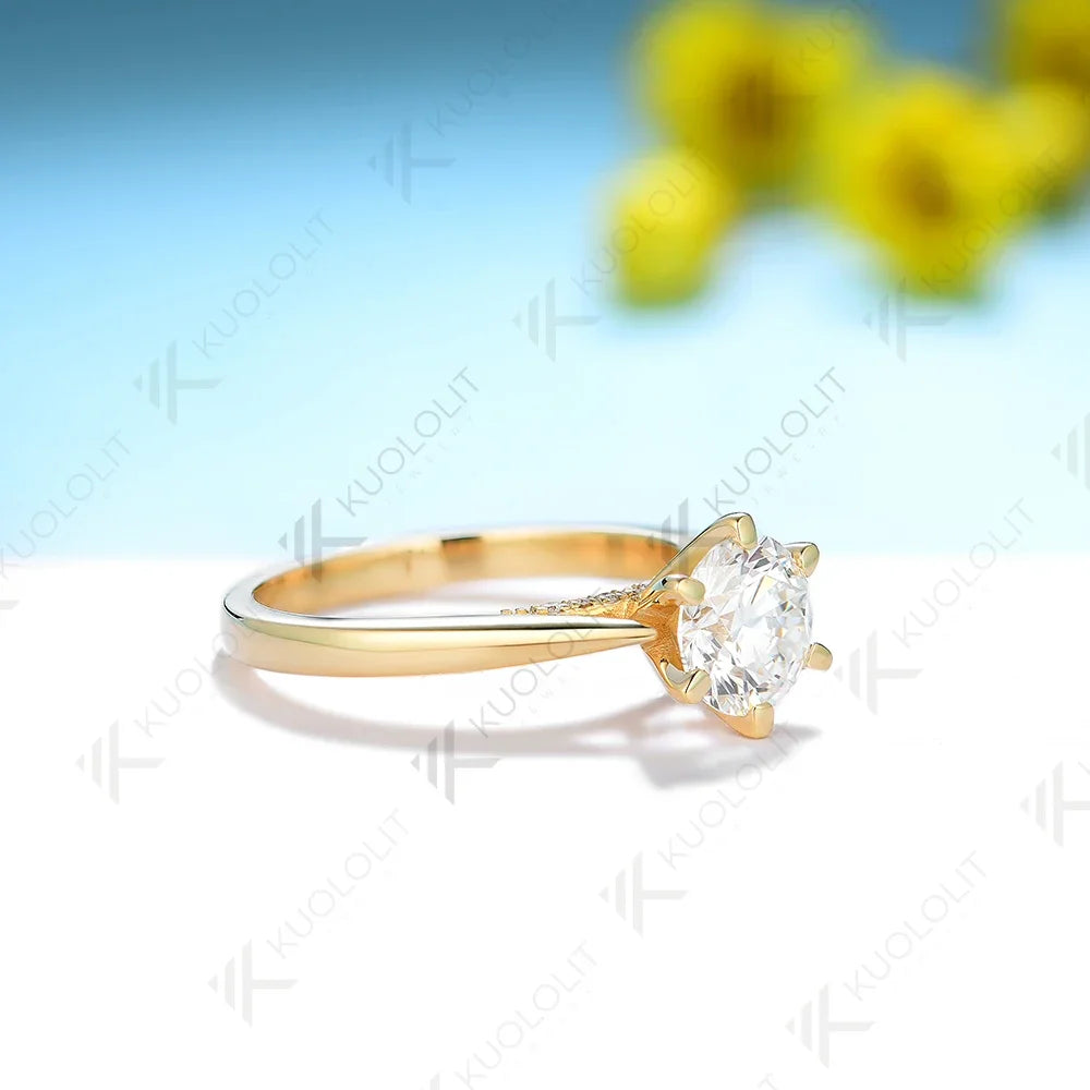 Kuololit 1CT Lab Grown Diamond Ring for Women PT950 Soild 18K 14K Yellow Gold D/VS1 Round Wedding for Engagement Christmas Gifts