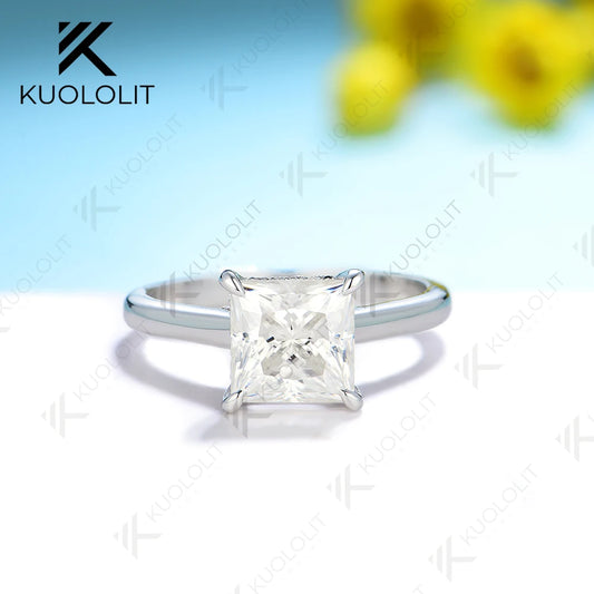 Kuololit 2ct Princess Cut Moissanite PT950 14K 10K 925 Silver White Gold Ring for Women Matching Engagement Christmas Gift Party