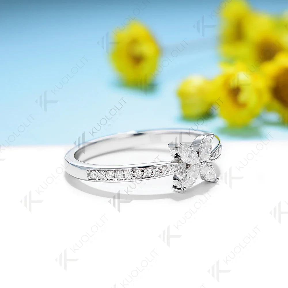 Kuololit Lab Grown Diamonds Marquise Band for Women Solid 14K 10K 585 Silver Yellow Gold for Engagement Wedding Party Christmas