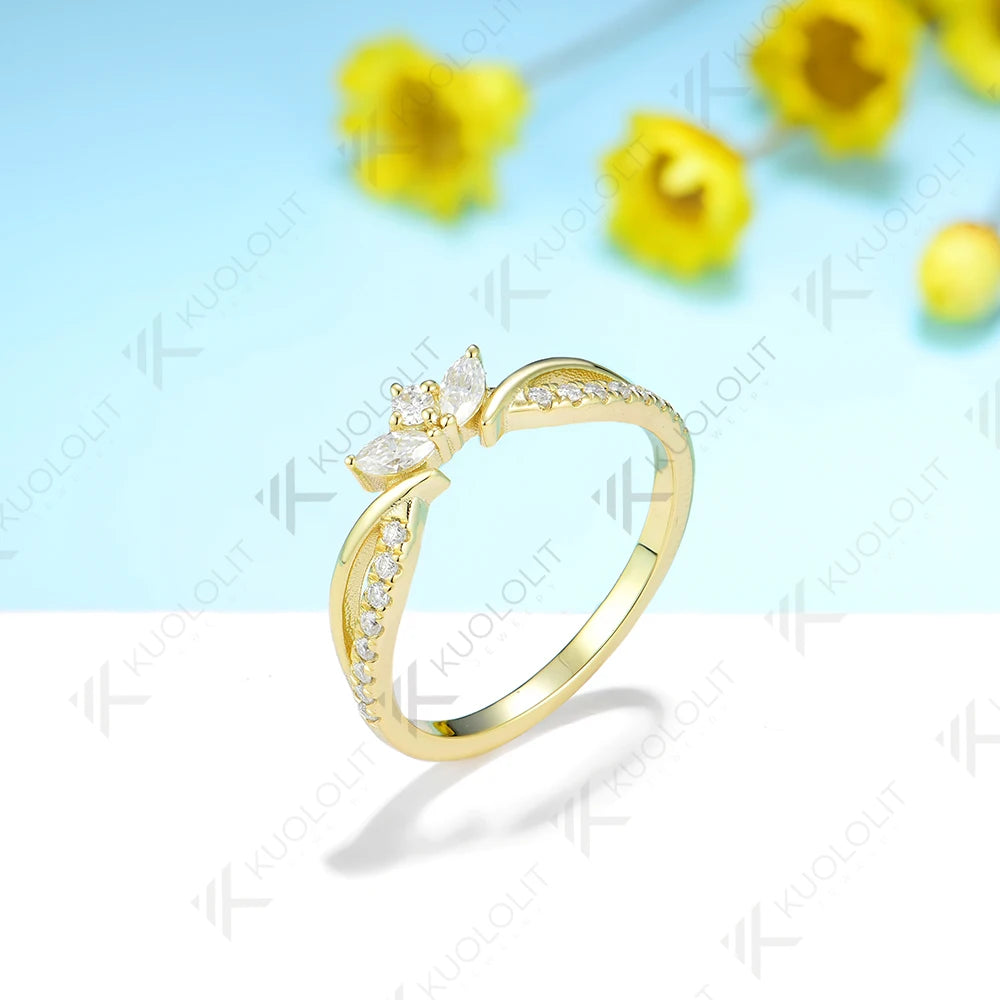 Kuololit Moissanite Band Rings for Men Women Solid 585 14K 10K Silver Yellow Gold Marquise Cut for Anniversary Wedding Christmas
