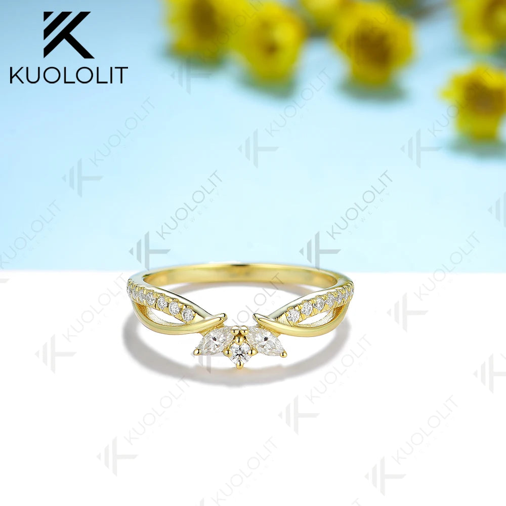Kuololit Moissanite Band Rings for Men Women Solid 585 14K 10K Silver Yellow Gold Marquise Cut for Anniversary Wedding Christmas