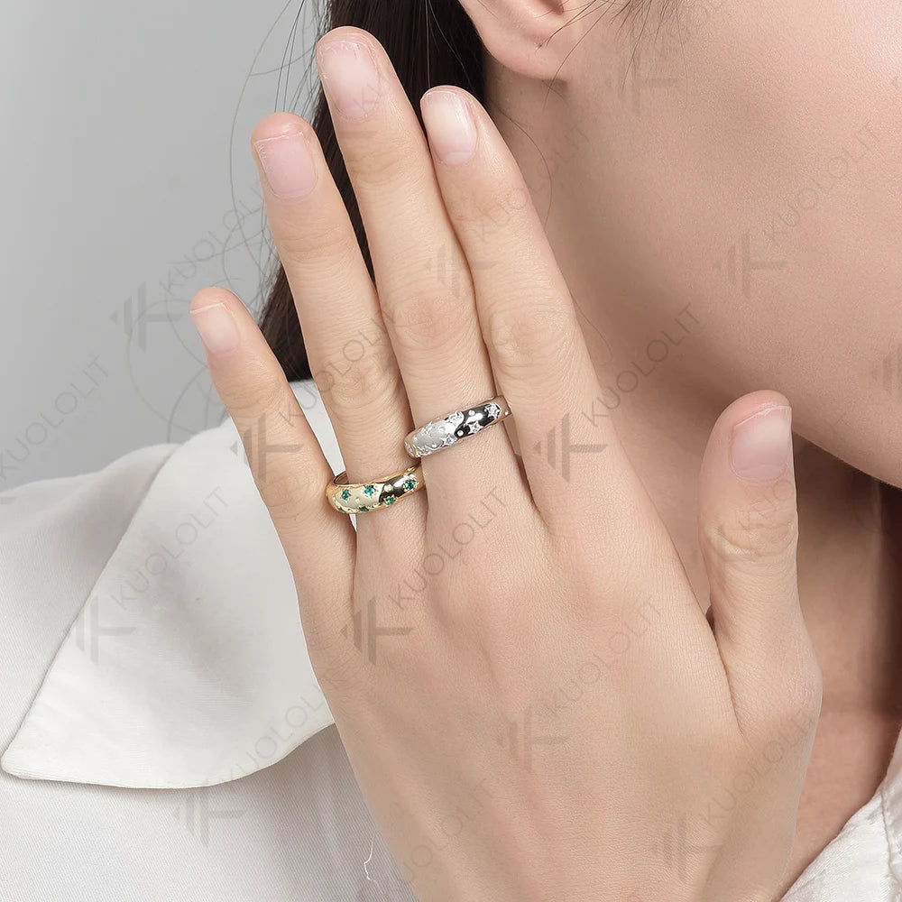 Kuololit 0.21CTW Moissanite Starburst Band Engagement Rings for Women Solid 18K14K10K White Gold for Christmas Anniversary Gifts