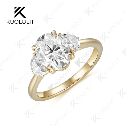 Kuololit IGI 2CT Oval Cut Grown Diamond Ring for Women Solid 18K 14K 10K 585 Yellow Gold D VS1 Diamond Ring for Engagement Gifts