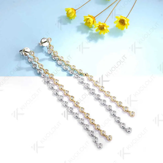 Kuololit 2CTW Moissanite Long Stud Earrings for Women Two Tone Solid 10K Gold for Yellow and White Gold for Christmas Gifts