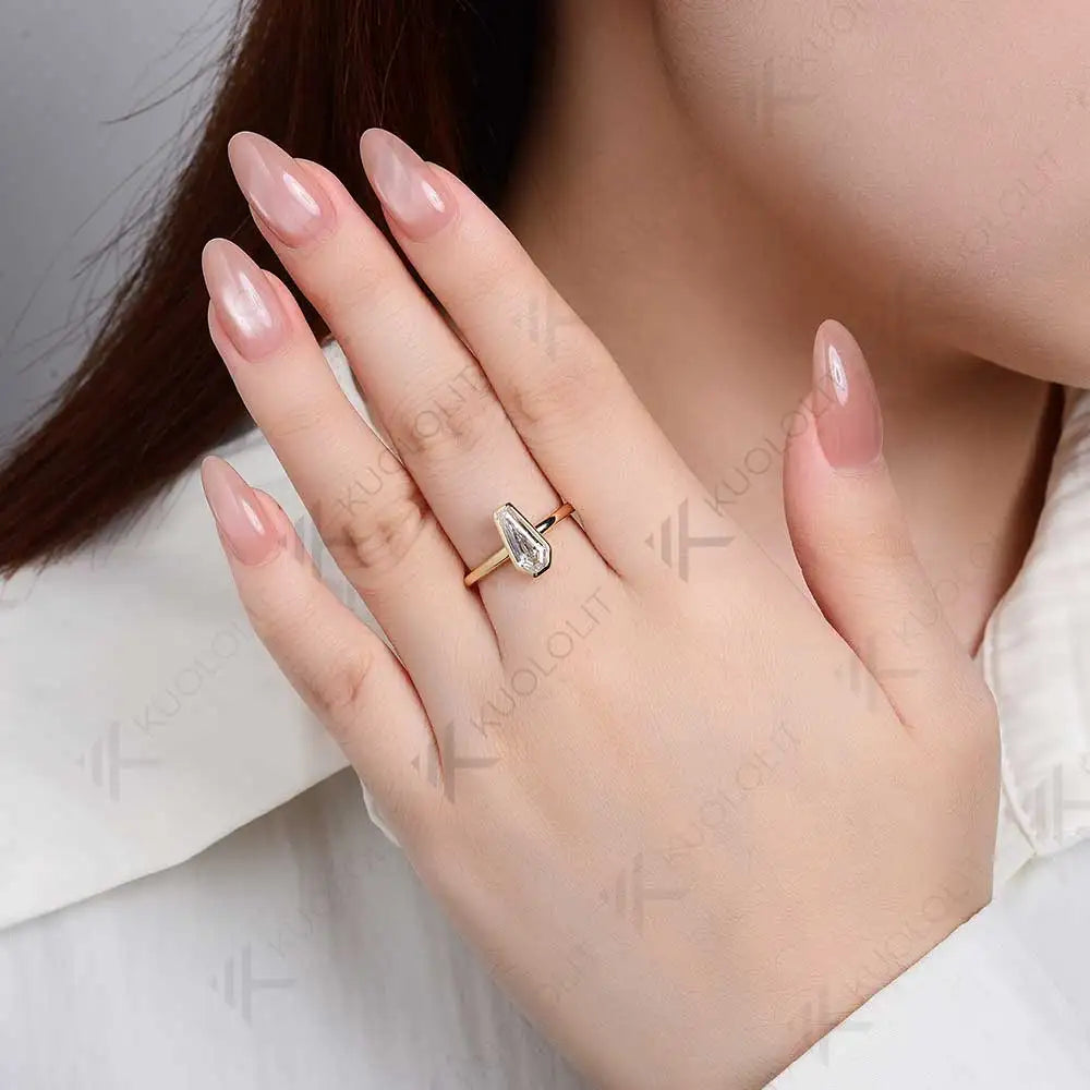Kuololit 1.3CT Coffin Cut Moissanite Ring for Women Solid 18K 14K 10K 585 Yellow Gold for Christmas Anniversary Gifts Engagement