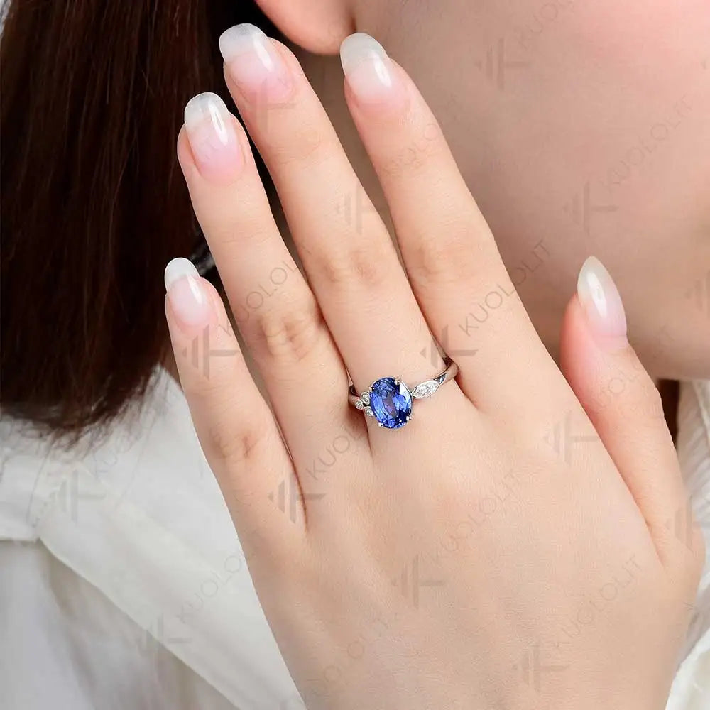 Kuololit 3ct Lab Grown Blue Sapphire with Moissanite Ring for Women Solid 18K 14K 10K 585 Yellow Gold Ring for Christmas Gifts