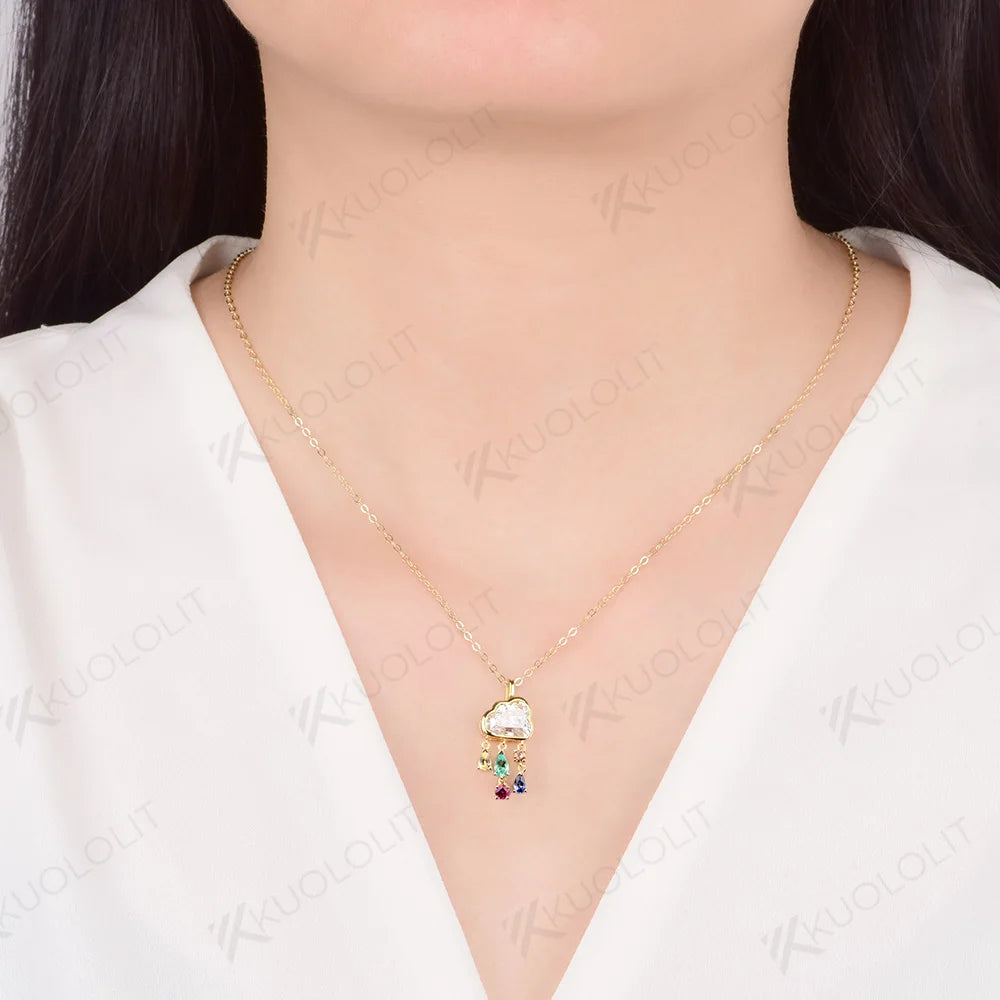 Kuololit 2ct Cloudy Moissanite Necklace for Women Solid 18K 14k Gold Lab Grown Gemstones Rainny Necklace for Wedding Christmas