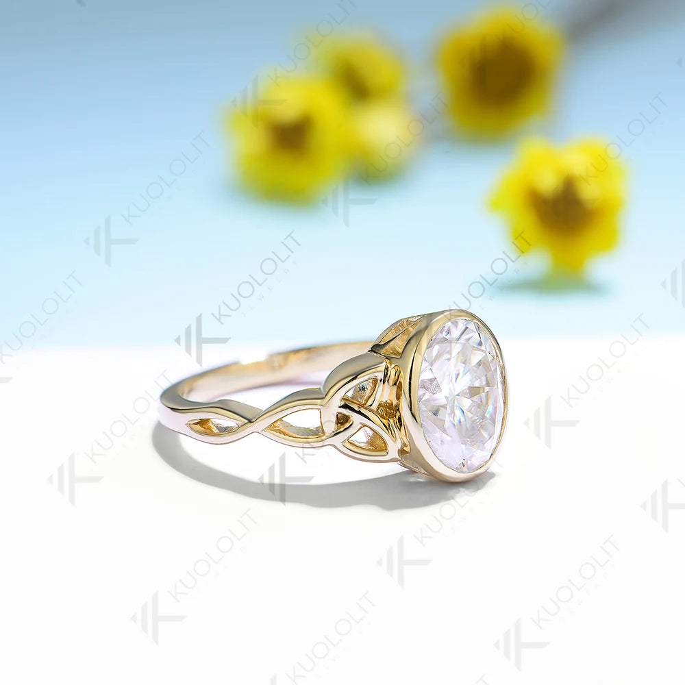 Kuololit IGI 2CT Lab Grown Diamonds Ring for Women Solid 14K 10K 585 Yellow Gold Oval Cut Diamond Engagement Ring for Christmas