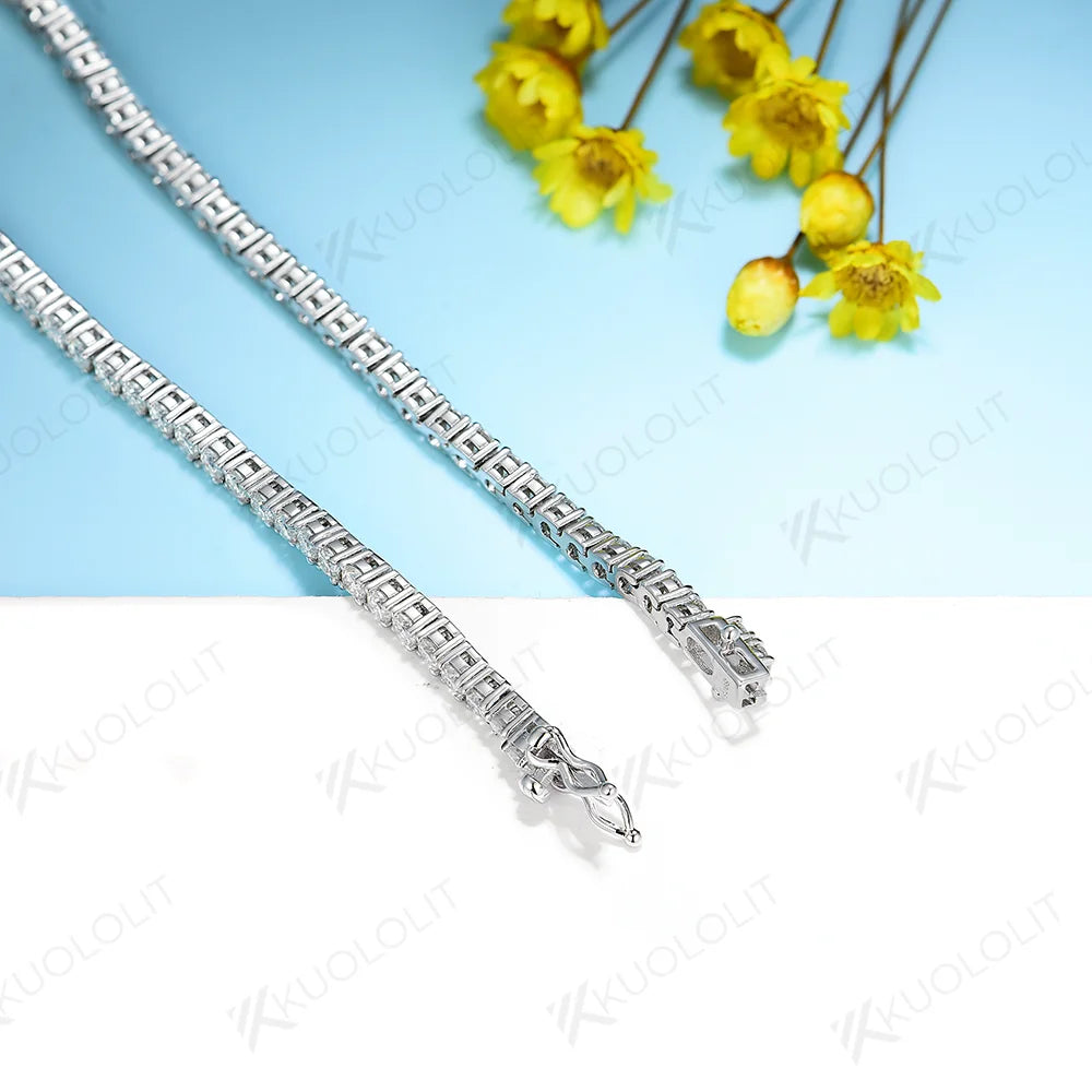 Kuololit 4.58CTW Moissanite Tennis Bracelets for Women Men 14K 10K 585 Solid Gold Silver Emerald Cut for Engagement Christmas
