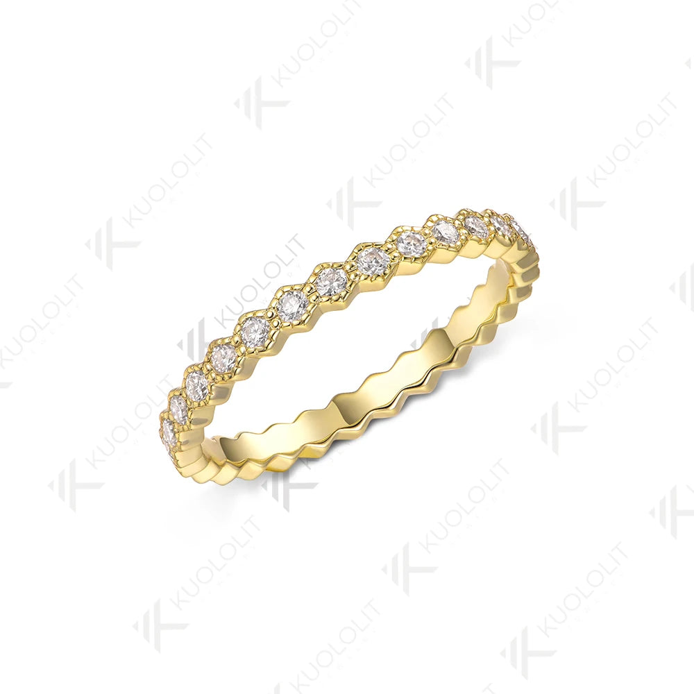 Kuololit 0.35CTW Moissanite Hexagon Band for Women Solid 18K 14K 10K Gold Ring for Anniversary Engagement Gifts Party Christmas