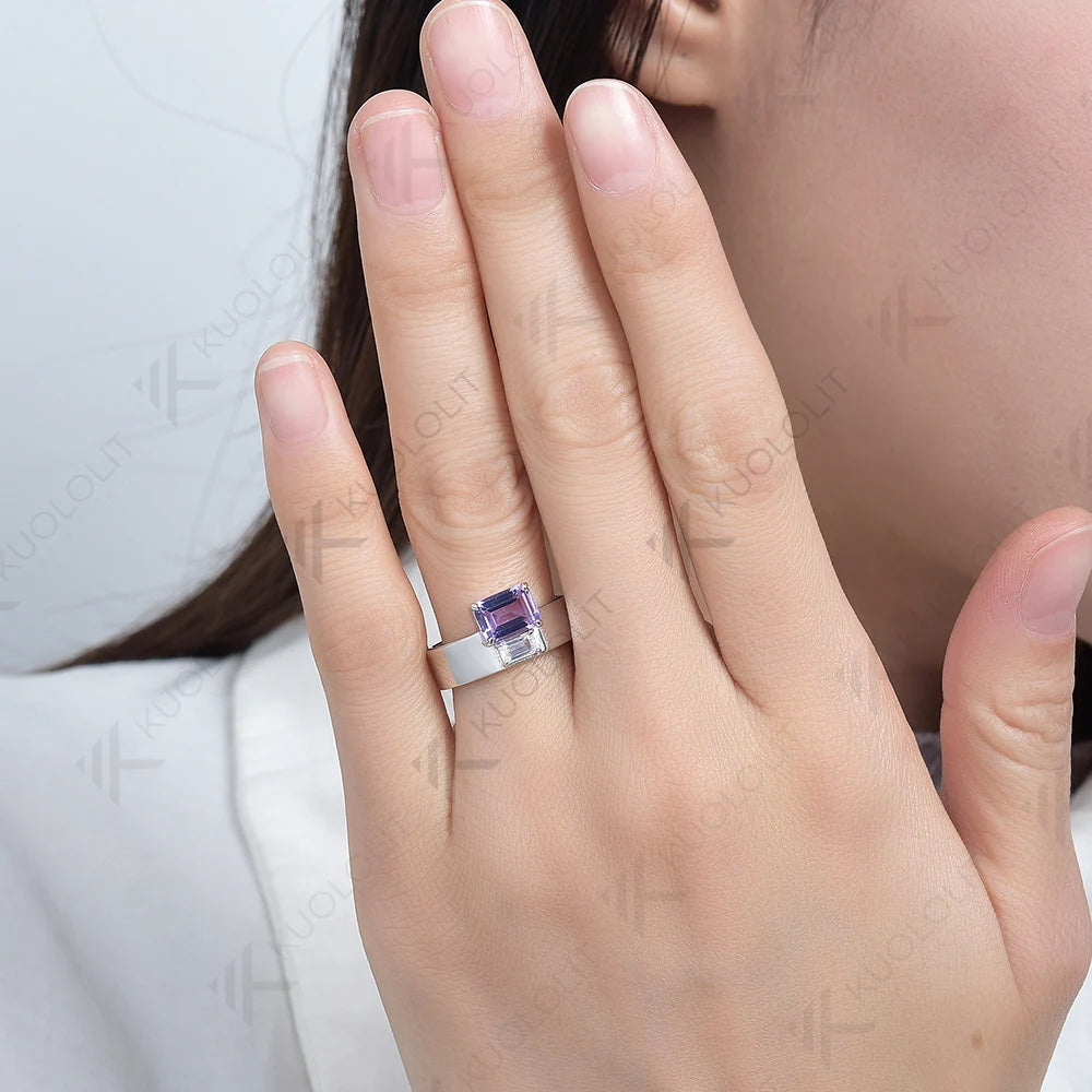 Kuololit 2CTW Natural Amethyst Rings for Women Solid 18K 14K 10K Gold Moissanite Rings for Engagement Wedding Anniversary Party