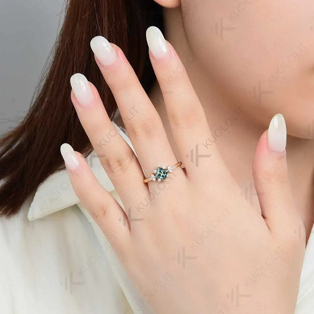 Kuololit 0.8CT Cyan Moissanite Engagement Ring for Women14K 10K Silver White Gold Ring for Women Matching Engagement Christmas Gift Party