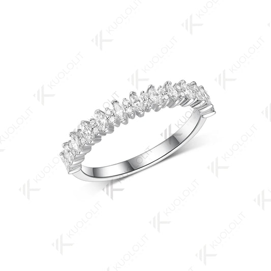 Kuololit 0.8CTW Marquise Moissanite Ring Band for Women Solid 14K 10K 585 White Gold Half Wedding Band for Christmas Gift Party