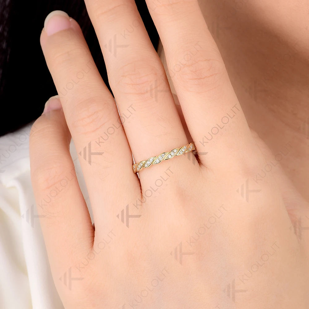 Kuololit 0.48CTW Moissanite Band for Women Men Solid14K 10K Yellow Gold Eternity Band for Anniversary Christmas Gifts Party