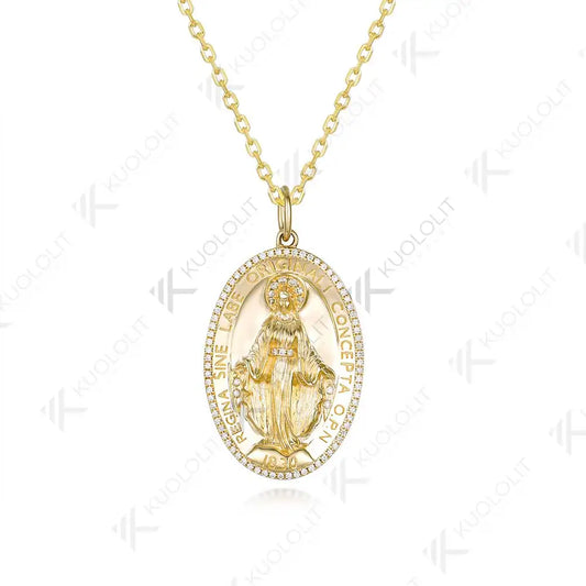 Kuololit 0.34CTW Moissanite Jesus Necklace for Women Solid 10K 14K 18K Yellow Gold Pendant Necklace for Christmas Gifts Party
