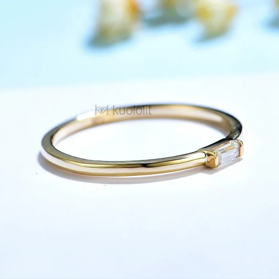 Kuololit Lab Grown Diamonds Rings for Women 585 14K 10K Yellow Gold Emerald Cut Solitaire Engagement Luxury for Christmas Gift