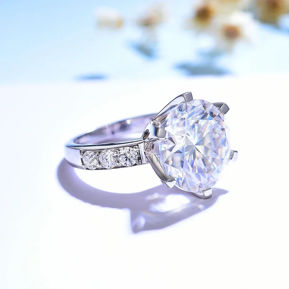 Kuololit 10CT Round Moissanite Ring for Women Solid14K10K Yellow Gold Round 14mmD/VVS1 Solitaire Ring for Engagement Christmas