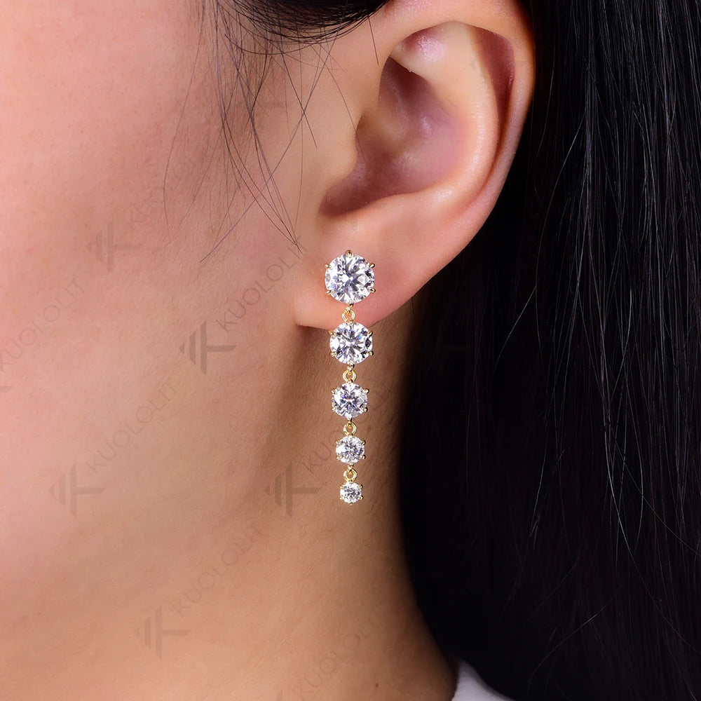 Kuololit 5.8CTW Moissanite Stub Earrings for Women 18K 14K 10K Two Tone Gold Long Earrings for Anniversary Engagement Gifts