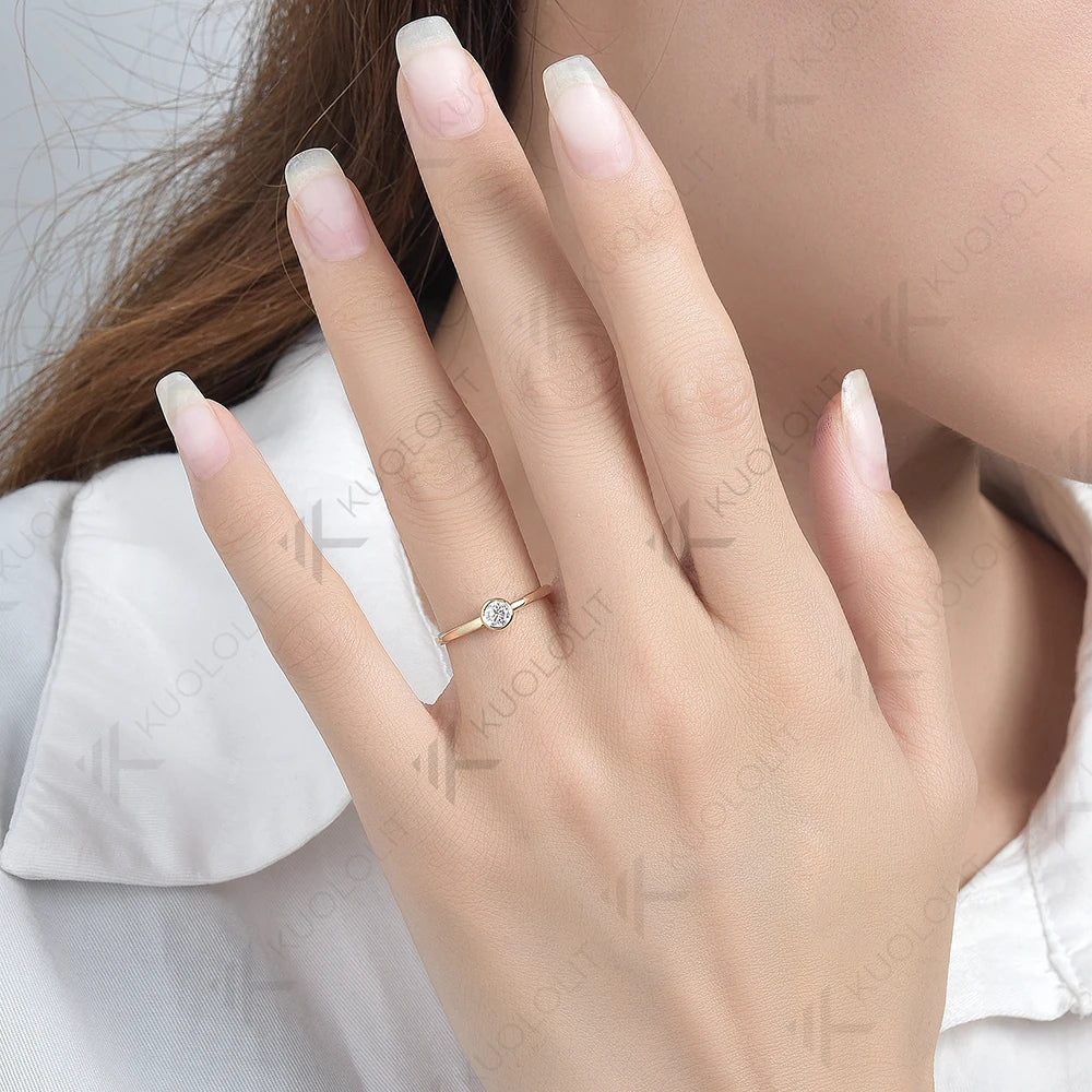 Kuololit 0.3ct Lab Grown Diamond Ring for Women PT950 Soild 10K 14K Yellow Gold Bezel Set Diamond Ring for Engagement Christmas Gifts