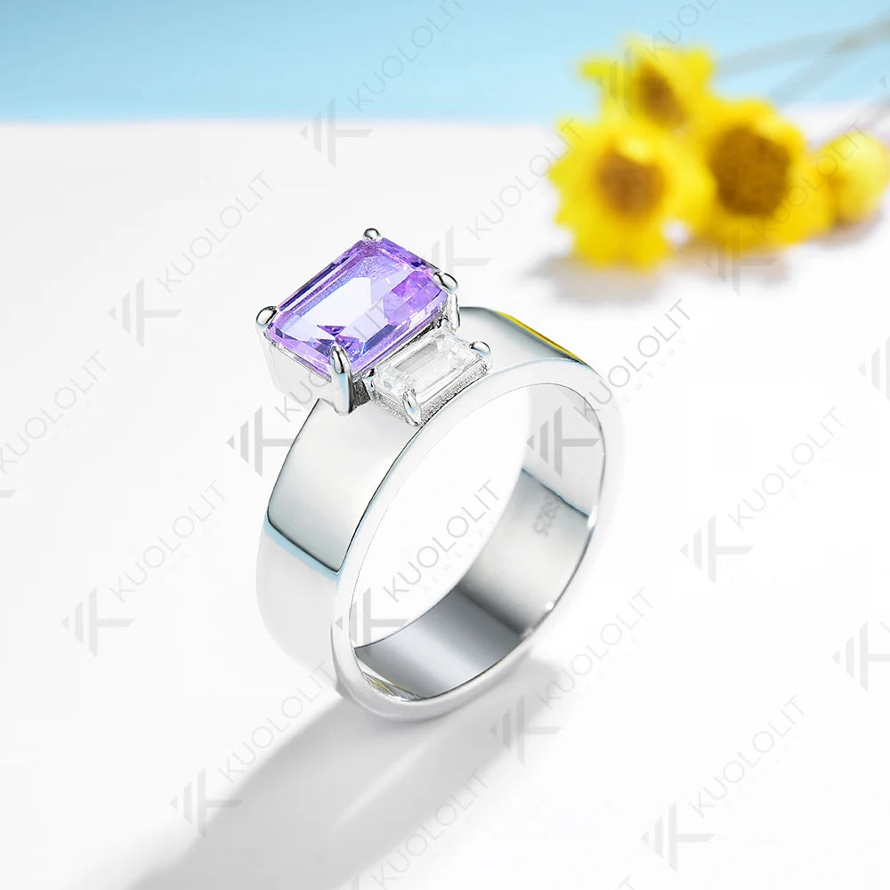 Kuololit 2CTW Natural Amethyst Rings for Women Solid 18K 14K 10K Gold Moissanite Rings for Engagement Wedding Anniversary Party