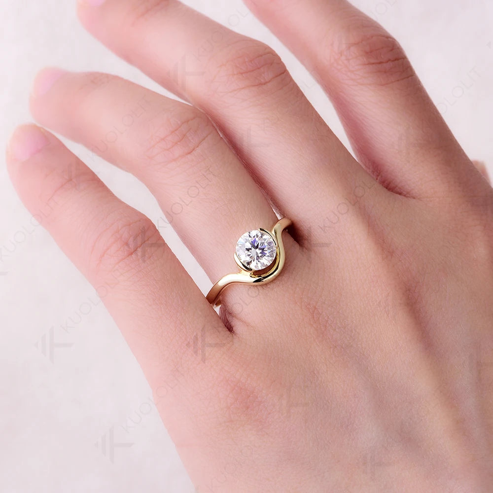 Kuololit 1.2ct Moissanite Ring for Women Solid 18K 14K 10K Gold Ring for Anniversary Engagement Gifts Christmas Wedding