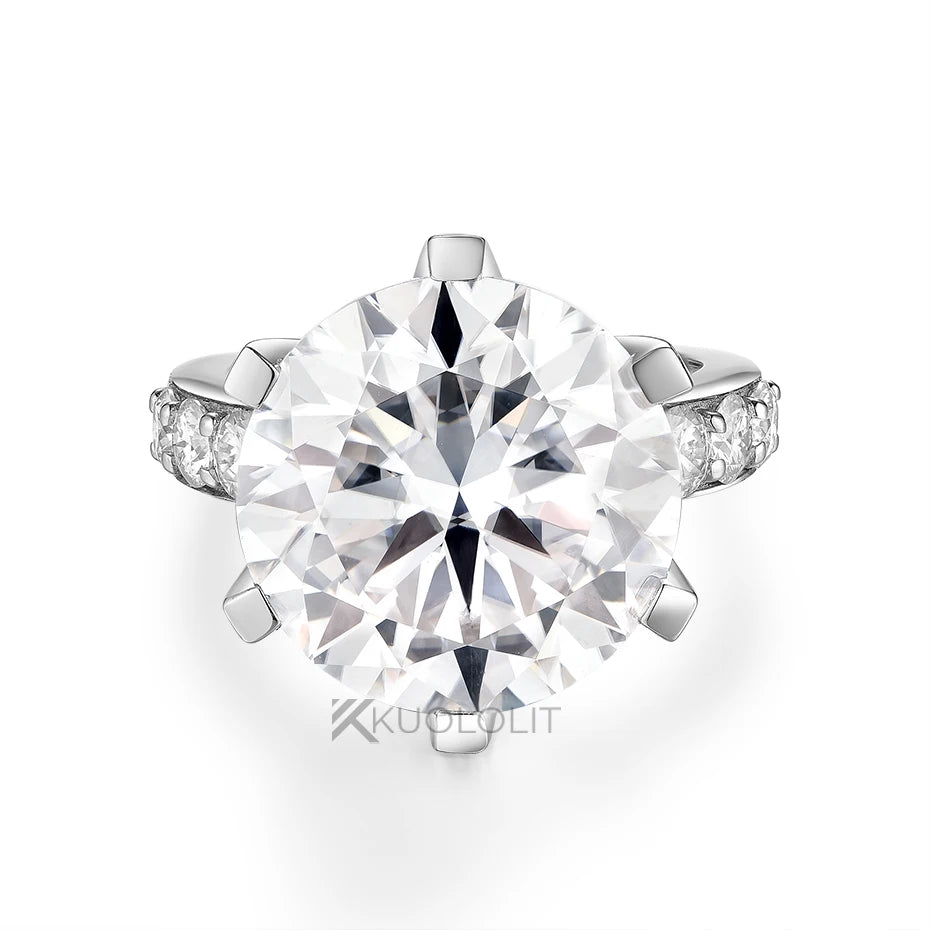 Kuololit 10CT Round Moissanite Ring for Women Solid14K10K Yellow Gold Round 14mmD/VVS1 Solitaire Ring for Engagement Christmas