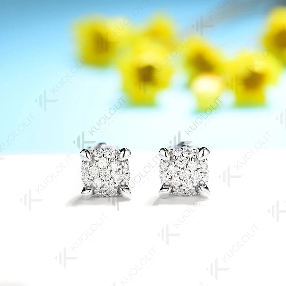 Kuololit Lab Grown Diamonds Earring 14K 10K White Gold Stud Earrings for Women Solid D Color Fine Jewelry Classic Christmas