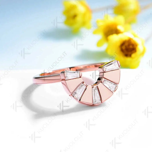 Kuololit Moissanite Band Ring for Women Solid 14K 10K 585 Rose Gold Wedding Band Ring for Christmas Gifts Party Anniversary