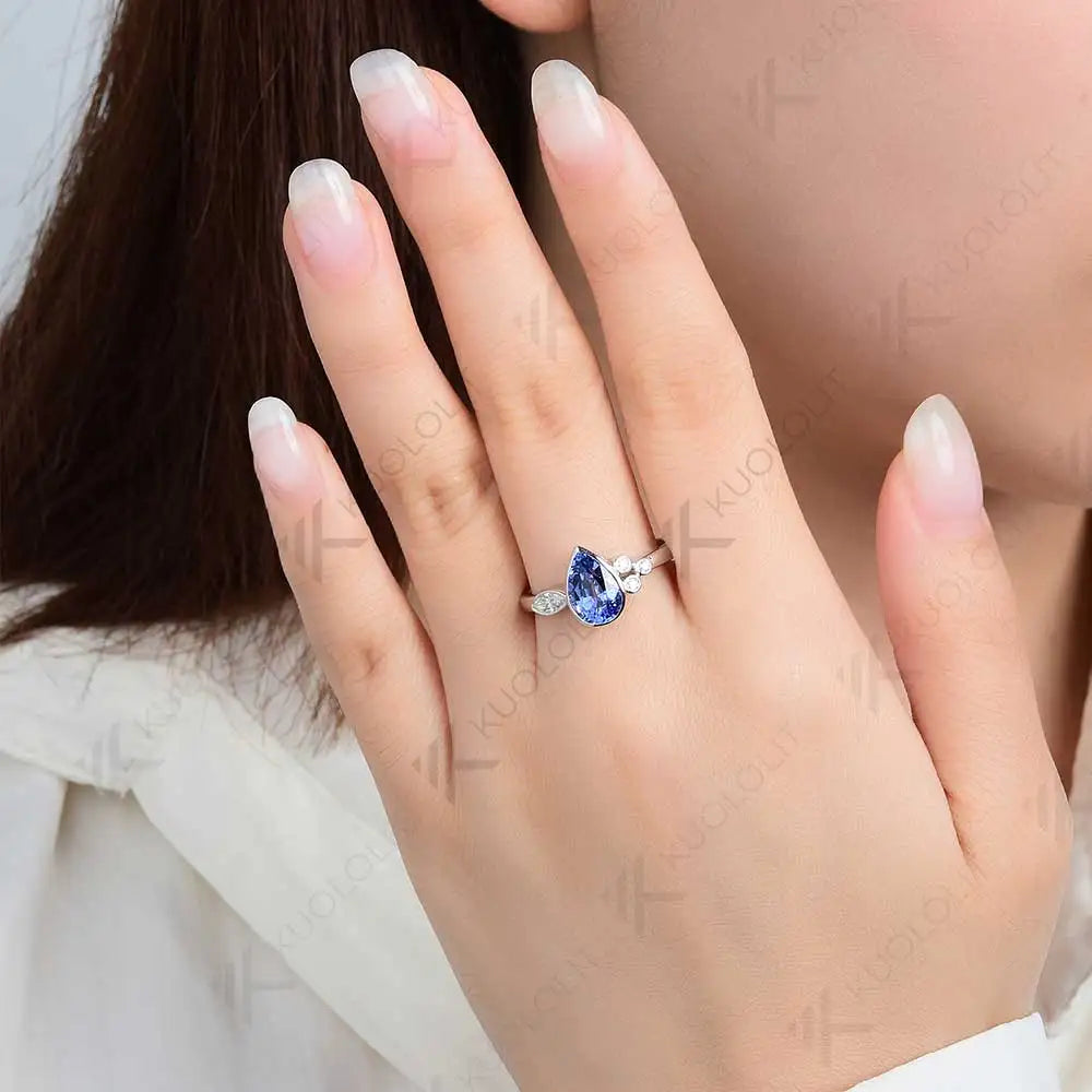 Kuololit 1.6CT Lab Grown Blue Sapphire with Moissanite Ring for Women Solid 18K 14K 10K 585 Yellow Gold Ring for Christmas Gifts