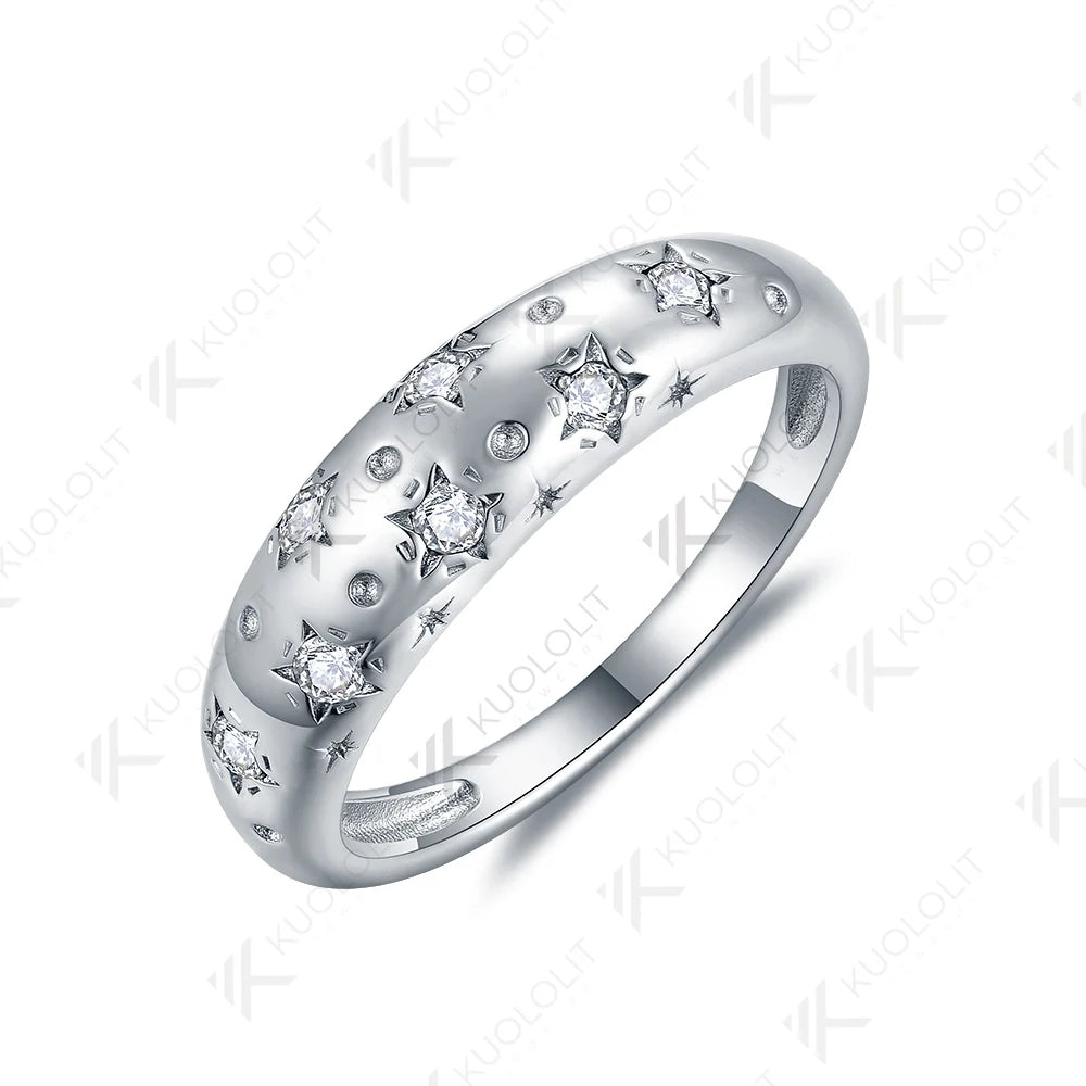 Kuololit 0.21CTW Moissanite Starburst Band Engagement Rings for Women Solid 18K14K10K White Gold for Christmas Anniversary Gifts