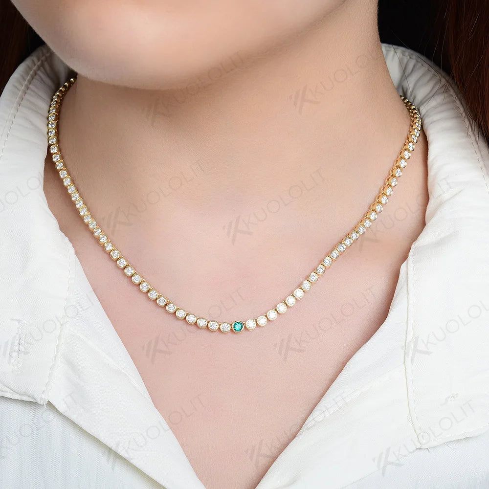 Kuololit 7CTW Lab Grown Emerald Tennis Necklace for Women Solid 18K 14K 10K Gold Moissanite Necklace for Party Christmas Gifts