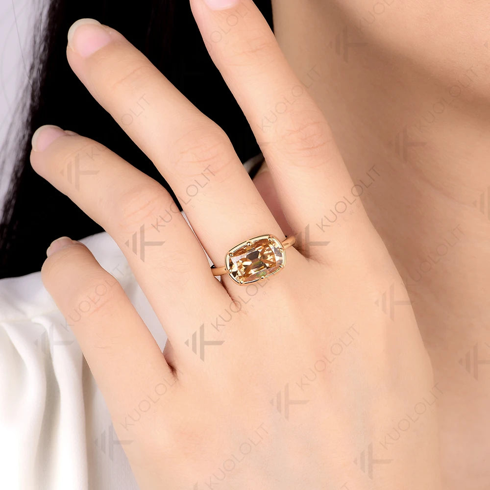 Kuololit 4.5CT OMC Champagne Moissanie Ring for Women 585 14K 10K Yellow Gold Engagement Ring for Christmas Gifts Anniversary