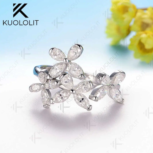 Kuololit 3CTW Moissanite butterfly Ring for Women Soild 10K 14K Yellow Gold Ring Band for Engagement Christmas Party Gifts