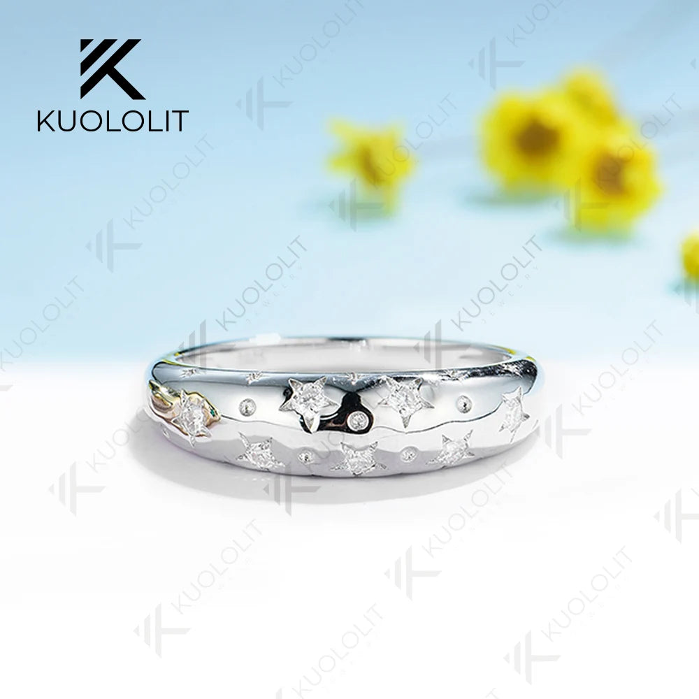 Kuololit 0.21CTW Moissanite Starburst Band Engagement Rings for Women Solid 18K14K10K White Gold for Christmas Anniversary Gifts