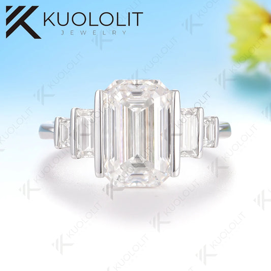Kuololit 4CT Emerald Cut Moissanite Ring for Women Solid 14K 10K Gold White Gold Engagement Ring for Christmas Gifts Engagement
