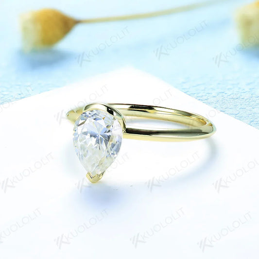 Kuololit Moissanite Rings for Women Solid 18K 14K 10K 925 Sliver Yellow Gold 1.5CT Pear Cut for Anniversary Wedding Engagement