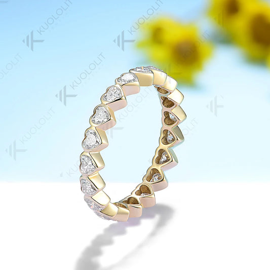 Kuololit 1CTW Heart Moissaniote Band Rings for Women Solid 14K 10K 585 Full Eternity Band for Wedding Engagement Classsic