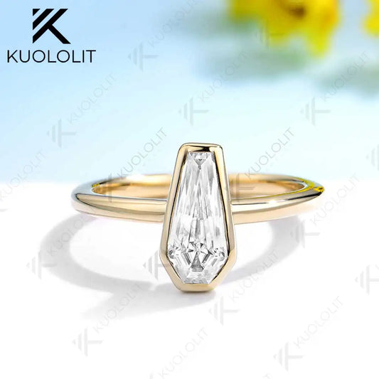 Kuololit 1.3CT Coffin Cut Moissanite Ring for Women Solid 18K 14K 10K 585 Yellow Gold for Christmas Anniversary Gifts Engagement