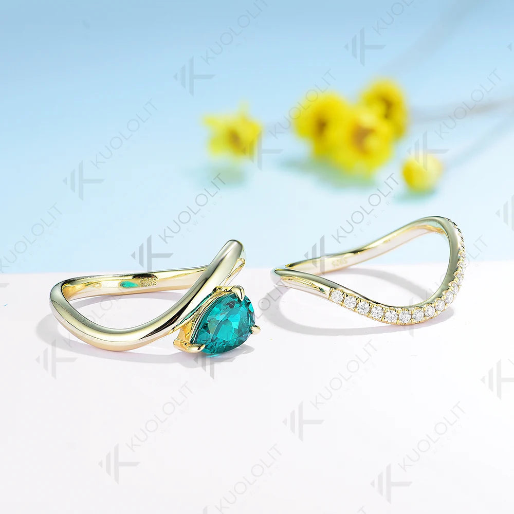 Kuololit 1.5CT Lab Grown Emerald and Moissanite Set Rings for Women Men Solid 14K 10K Gold Ring for Anniversary Engagement Gifts
