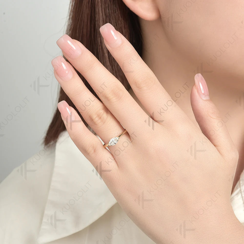 Kuololit 0.5CT Lab Grown Diamond Engagement Ring for Women Solid 18K 14K 10K 585 Yellow Gold Marquise Ring for Christmas Gifts