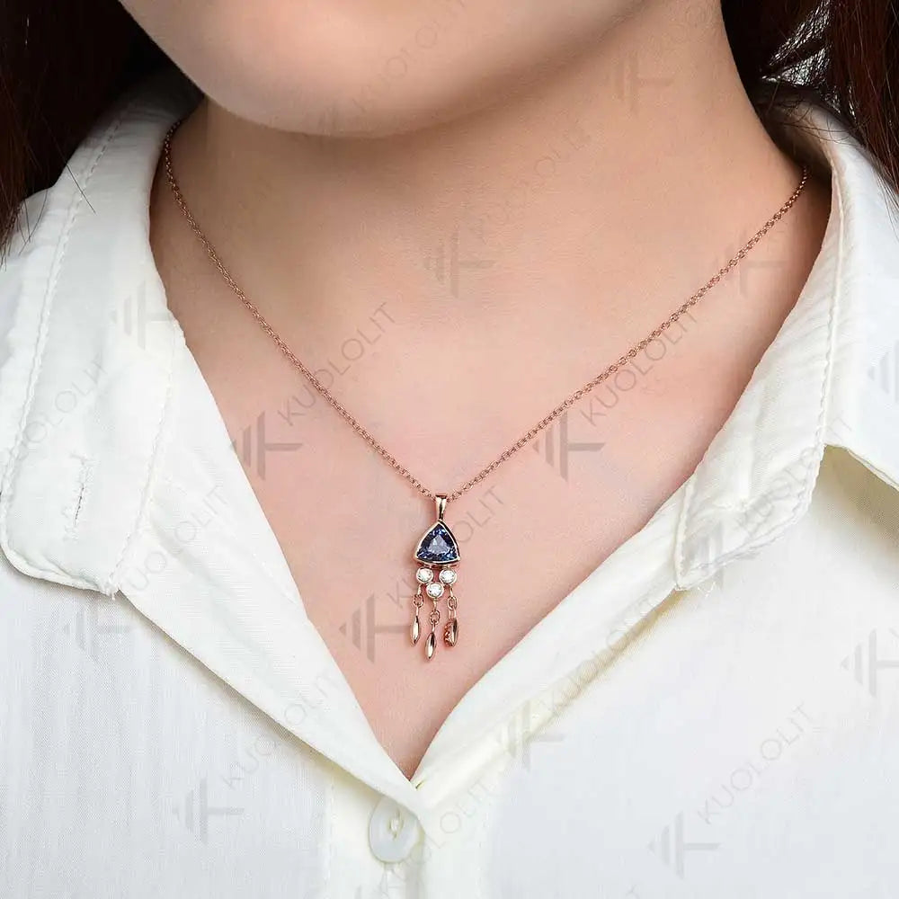 Kuololit 1.2CT Lab Grown Alexandrite Jellyfish Necklace for Women Solid 18K 14K 10K 585 Gold Moissanite Pendant for Christmas