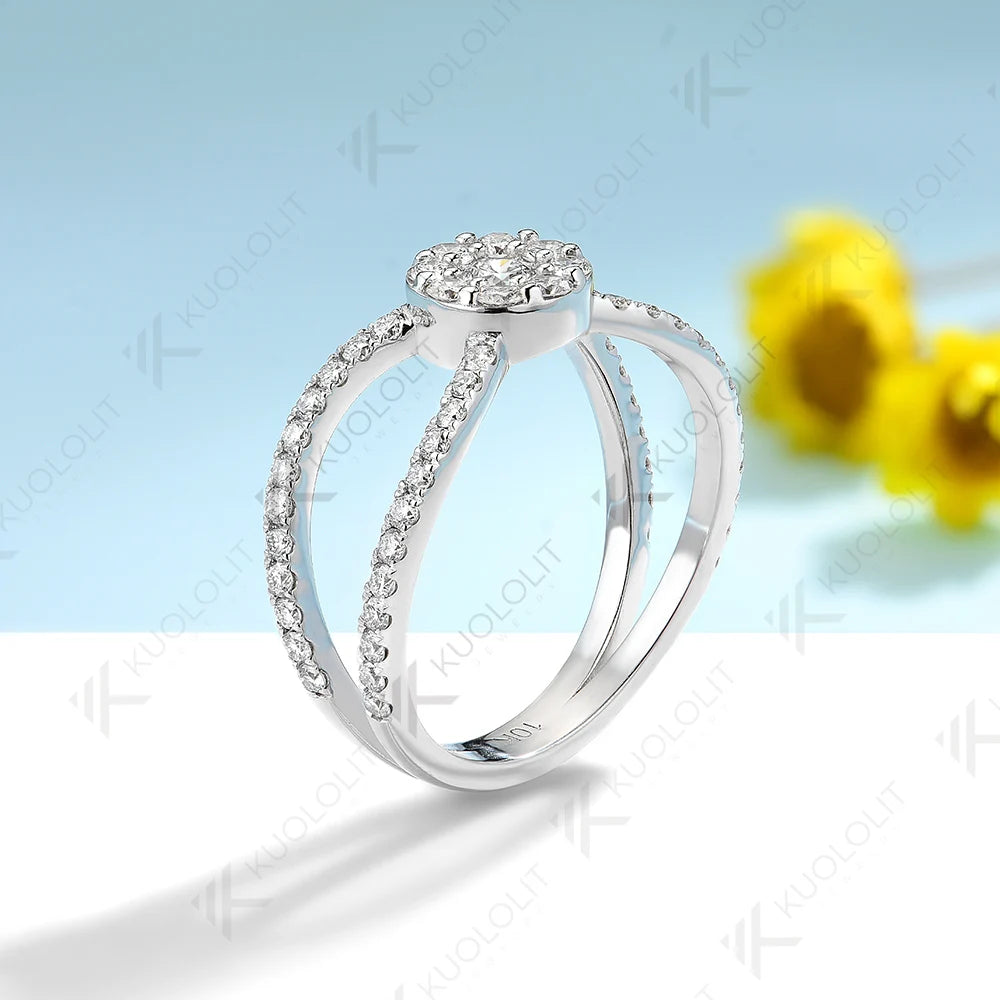 Kuololit 0.8CTW Lab Grown Diamond Engagement Ring for Women Solid 18K 14K 10K 585 White Gold Ring for Engagement Christmas Gifts