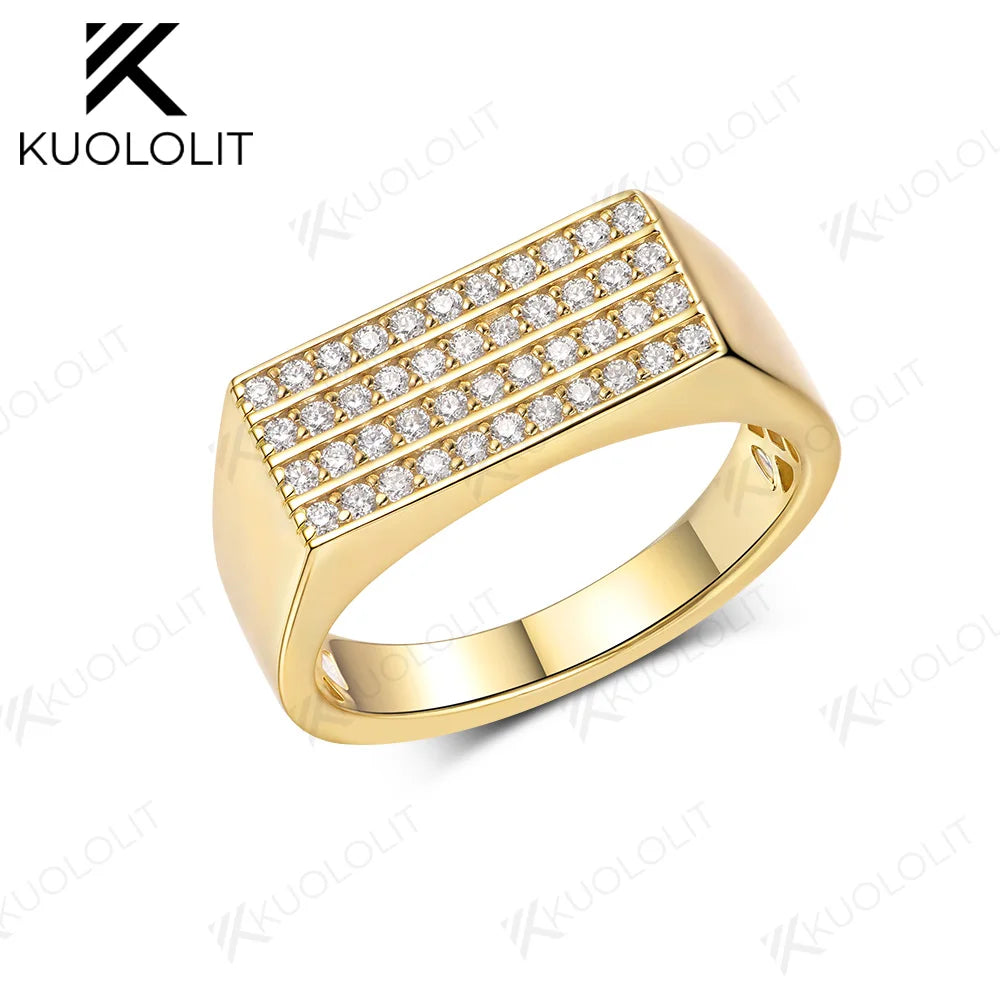 Kuololit Moissanite Round Pave Setting Band for Women Solid 14K 10K Gold Ring for Anniversary Engagement Gifts Party Christmas