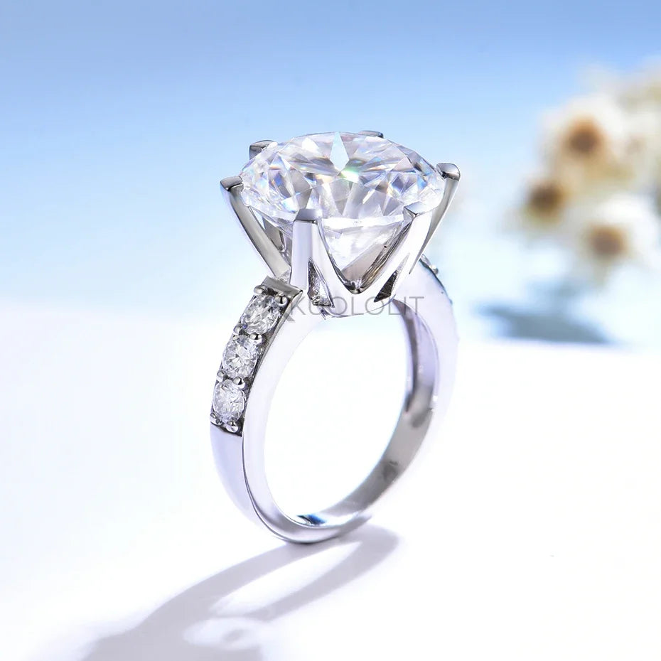 Kuololit 10CT Round Moissanite Ring for Women Solid14K10K Yellow Gold Round 14mmD/VVS1 Solitaire Ring for Engagement Christmas