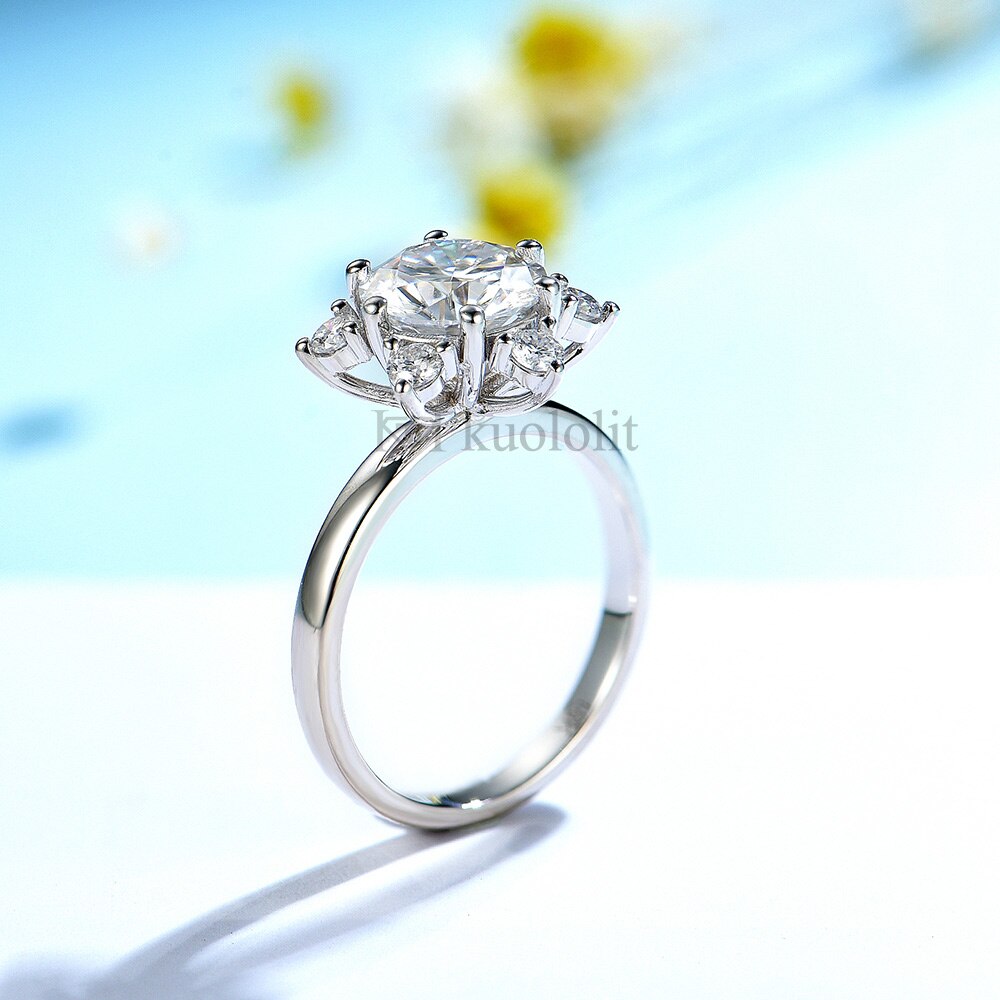 Kuololit 2CT Moissanite AU750 18K 14K White Gold Ring for Women Round D VVS Solitaire Ring for Engagement Party New Trends