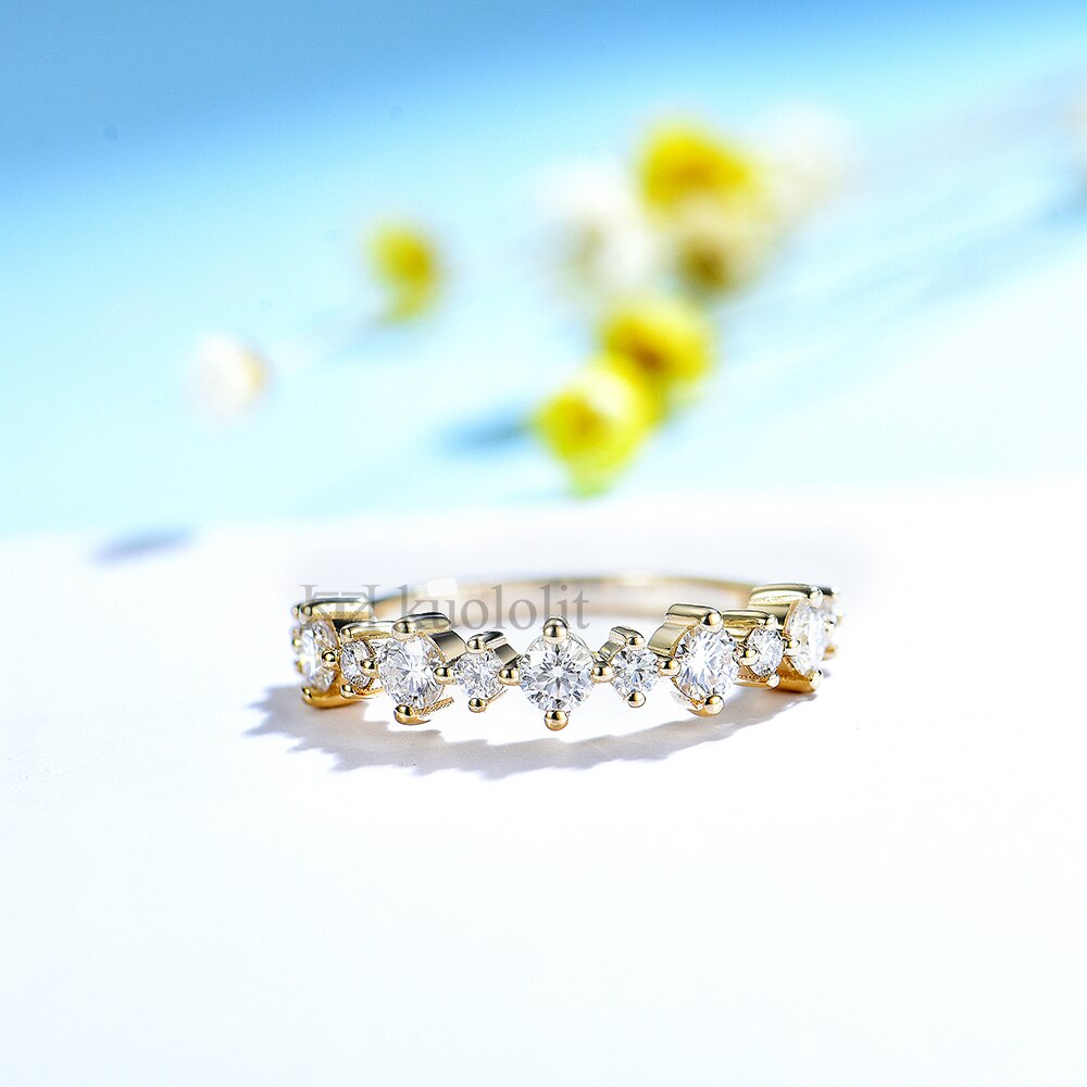 Kuololit 585 18K 14K Yellow Gold Bubble Ring for Women Round Diamonds D VVS Match Band for Engagement Party 2022 New Trends