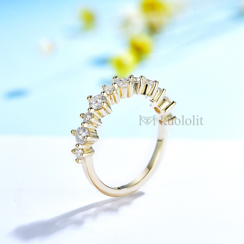 Kuololit 585 18K 14K Yellow Gold Bubble Ring for Women Round Diamonds D VVS Match Band for Engagement Party 2022 New Trends