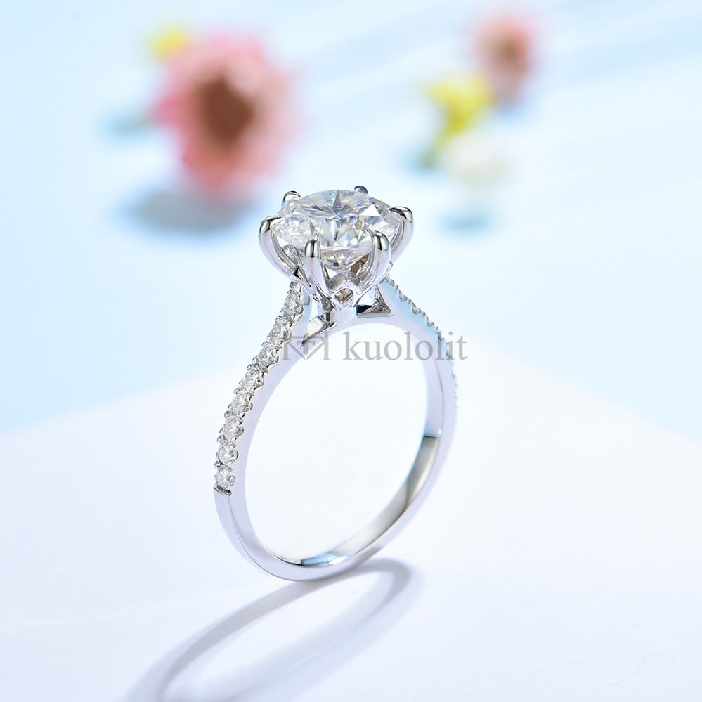 Kuololit 1.5CT Round Moissanite 18K 14K 10K 585 White Gold Ring for Women Created Diamonds Luxury Ring for Engagement Wedding