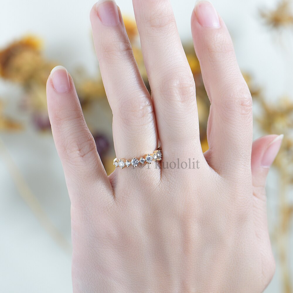 Kuololit 585 18K 14K Yellow Gold Bubble Ring for Women Round Diamonds D VVS Match Band for Engagement Party 2022 New Trends